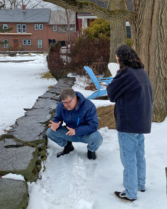 Photo of alum Paul Bocko teaching a lesson outside on a snowy day.