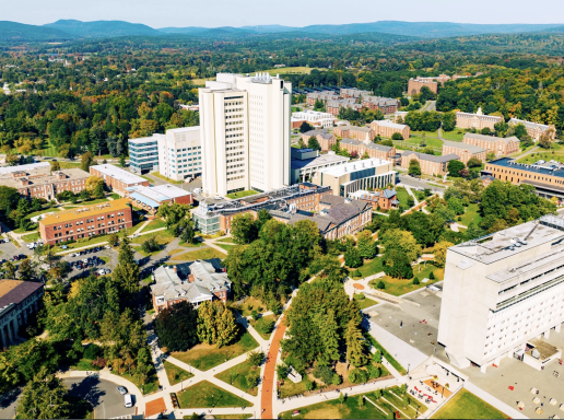 View of campus and engineering buildings taking by a drone