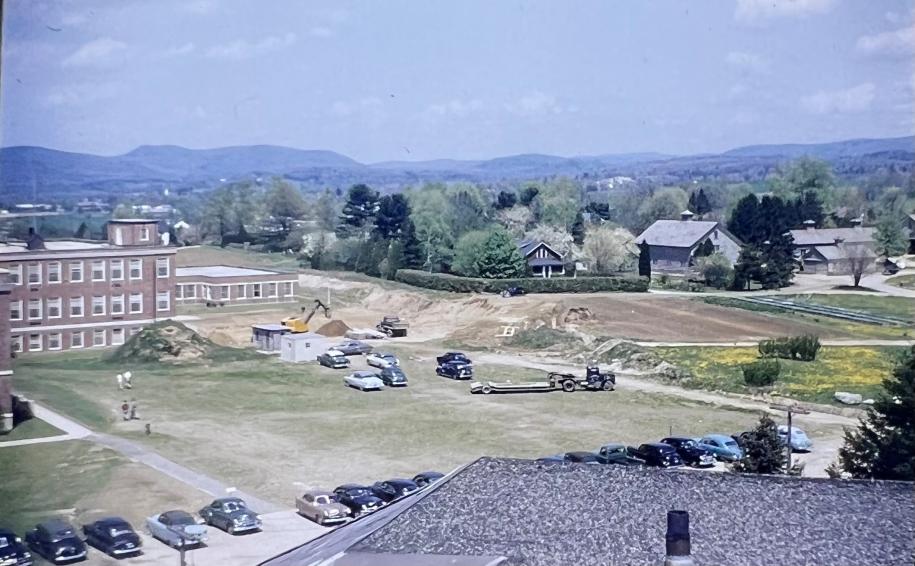 early 1950 photo of future engineering quad, showing first half of Marston Hall