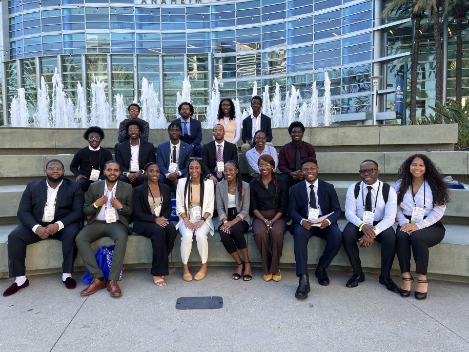 NSBE student group in front of a large fountain