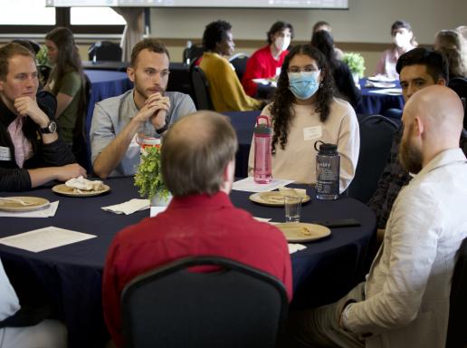 Students having lunch at the conference