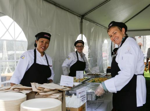 Three women working at UMass dinning