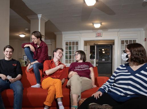 Students gather in a Baker Hall common area.