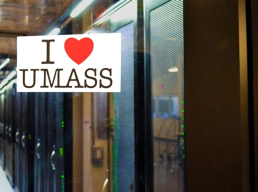 I love Umass sign outside computer servers