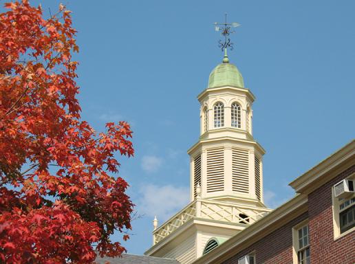 Exterior view of the Arnold House cupola in the fall